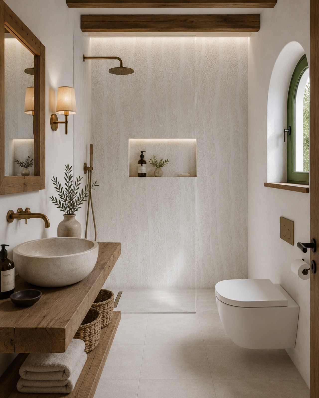 Baño cálido revestido con placa Desierto Baño cálido revestido con placa Desierto