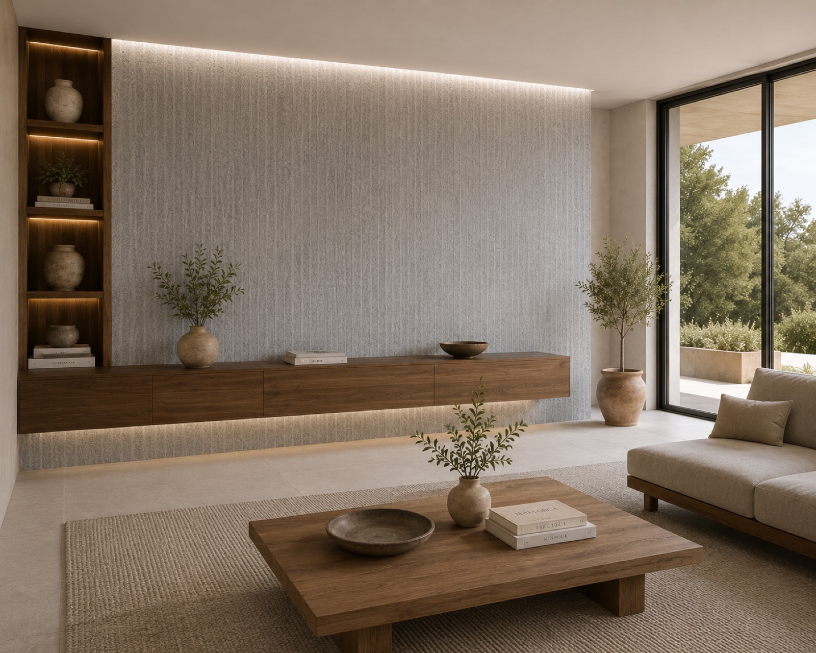 Salón escultórico revestido con Piedra Fina Gris Salón escultórico revestido con Piedra Fina Gris