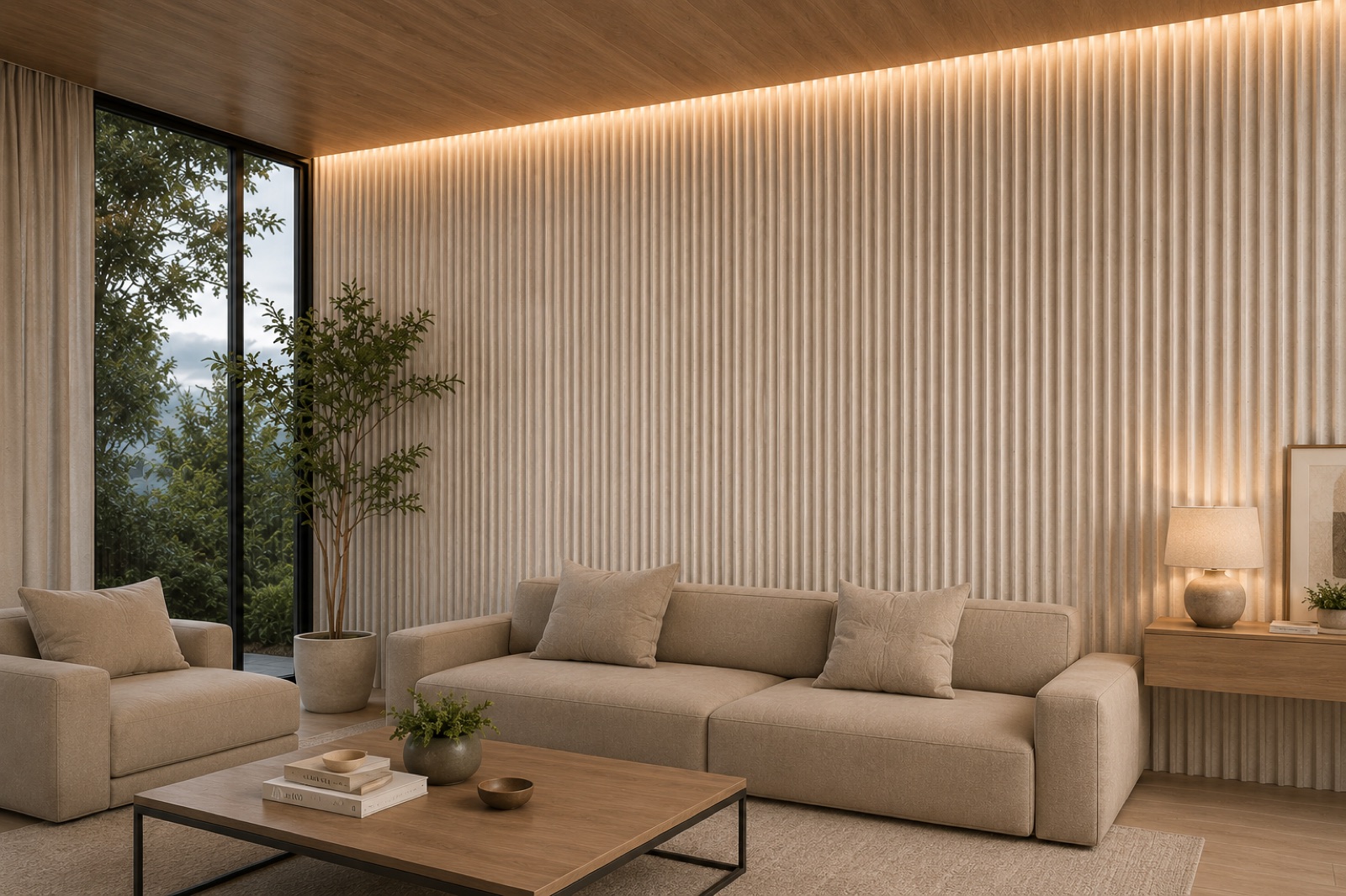 Salón con revestimiento Tubo Invertido Beige Salón con revestimiento Tubo Invertido Beige